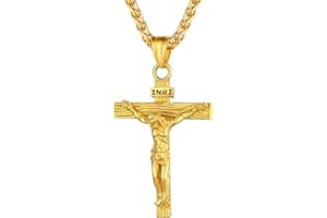 U7 Jesus Cross Necklace for Men Women, Sterling Silver/Stainless Steel Crucifix Religious Pendant Necklaces, Mens Faith Jewelry Gift for Christian Believers