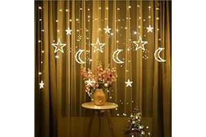 KAYAN LED String Lights, 3.5m Star Moon LED Curtain Lights Garland Wedding Decorations for Ramadan, Christmas, Wedding, Party, Home, Terrace, Lawn (Warm White)