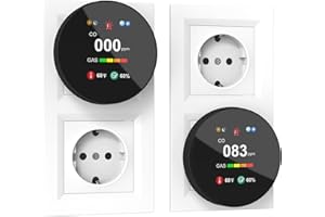 CHZHVAN Détecteur de Monoxyde de Carbone et de Gaz avec Prise, Détecteur de CO 4 en 1 avec Capteur de Température et d'humidité, 1 Pièce(Noir)