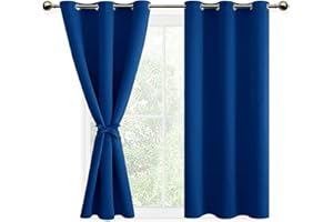 DWCN Lot de 2 Rideaux à Oeillets Décoration Chambre Fenetre, Rideaux Opaque Draperies Intérieurs avec Embrasses, 117x137 CM (Largeur x Hauteur), Bleu Roi