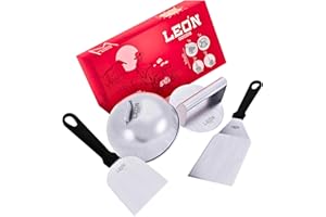 LEÓN Goods® - Ensemble de hamburger Smash en acier inoxydable pour barbecue à gaz, plaque de cuisson, teppanyaki, etc. Comprend un ensemble de spatules à hamburger, un smasher (presse à hamburger) et