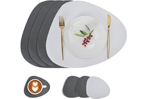 HASUDEI 4 Set Tovagliette in Pelle e Sottobicchieri Impermeabili Resistenti Antiscivolo Lavabili Tappetini da Pranzo 40x33cm Set Tovagliette per Casa Tavolo Feste Matrimonio