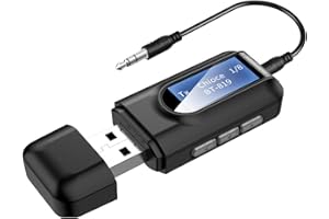 ONELY Adaptador Bluetooth 5.0 Transmisor Transceptor USB con Pantalla de Audio Inalámbrico BT Receptor 3en1 con Cable Auxiliar Digital de 3.5 mm para TV, Altavoces, PC, Auriculares,Coche