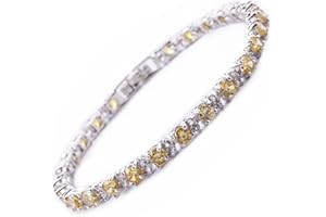 RIZILIA Braccialetto da tennis placcato oro bianco placcato rotondo multicolore CZ Birthstone 18 cm