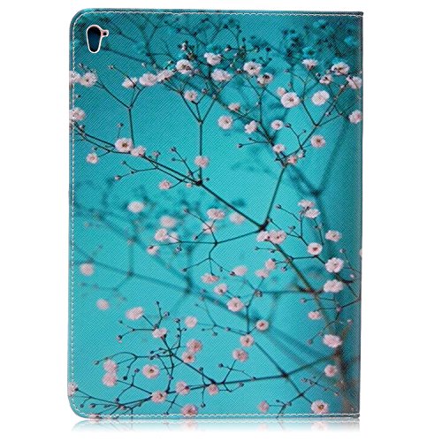 iPad pro 9.7 Hülle,iPad pro Case – Felfy PU Ledertasche Luxe Bookstyle Flip Standfunktion Magnetverschluss Ledertasche Muster Eule Elefant Möwe Schmetterling Bunte Malerei Retro Painted Abdeckung Schutzhülle Ablösbar Handliche Case Tasche Etui für iPad pro 9.7 Zoll (Plum Blume) + 1 x Hellblau Blau Stylus + 1 x Blaue Blumen Dust Plug - 3