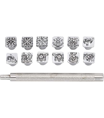 Fai Da Te Pelle Decorazioni Kit 12 Timbri Per Goffratura Su Pelle Con Stile Fiore Dinastia Tang - Per Fai Da Te E Artigianato In Pelle + Manico In Metallo Set Fai Da Te - 7