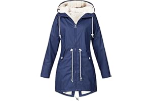 DEAAMYGLINE Gefütterte Regenjacke Damen Wasserdicht, Regenmantel Damen Gefüttert Warm,Winterjacke Damen mit Teddyfell Kapuze Outdoor Jacke Mantel Dicke Plüsch Wintermantel Softshelljacke Windjacke Regenmantel