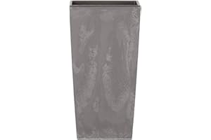 Maceta alta 35 L Prosperplast Urbi Square Effect de plástico CON depósito en color Gris claro, 55 (alto) x 29,5 (ancho) x 29,5 (profundo) cms