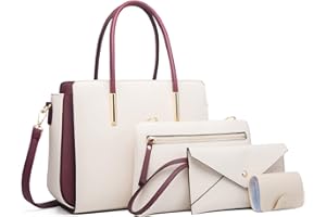 FANDARE Elégant Sac à Main Femme Sac à épaule Sac à bandoulière Ensemble 4 pièces Pochette Portefeuille Sacs Portés Sacoche Sac Cabas pour Voyage Shopper Sacoches Besace Blanc