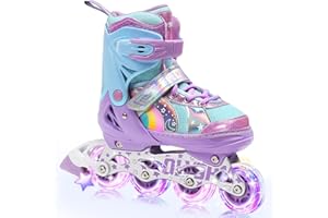 OLYSPM Pattini in Linea Bambina luminosi regolabili,unicorno arcobaleno,Pattini a rotelle con Tutte Ruote LED per Principianti Bambini,Regalo di Natale