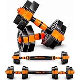 ManiBoom Mancuernas Ajustables 10kg 15kg 20kg 30kg 40kg 50kg - Kit de Pesas y Mancuernas 3 en 1 con Doble Rosca, Barra Acolch