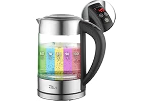 zilan z şekil Zilan,Bollitore in Vetro con Led, Diversi Colori dei LED, Digitale, 1,7Lt, 5 diverse impostazioni di temperatura,cordless 360° con corpo in vetro borosilicato alto, 2200 Watt