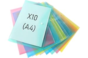 TYEQWT 10 Pcs Plastic Wallets A4, Plastic Folders, Document Wallets, Suitable for use in a Variety of Settings Such as Offices and Schools, Five Vibrant and Varied Colours