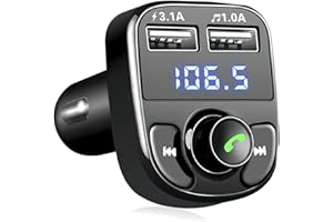 SHRANDI FM Transmitter, Bluetooth Wireless Car Adapter Kit with 2 USB Ports Car Charger MP3 Player Support TF Card & Disk