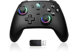ECHTPower Mando PC Inalámbrico, 1000Hz Taza, 3 Modos(Bluetooth+2.4G+Cable), Hall Joystick, 800mAh Batería, con Turbo y Vibración Ajustable, Mando Gaming con Luces para PC/Switch/iOS/Android