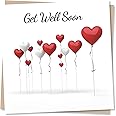 Beautiful Heart Balloons Get Well Soon Card - Heartfelt Card For Family and Friends - Special Get Well Soon Wish for Men, Women - Made in UK