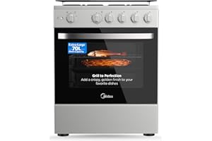 Midea 60x60cm Free Standing Gas Cooker with Oven & Grill, 4 Gas Burners, Auto Ignition, Mechanical Control, Enamel Baking Tray & Grill Rack – MFO-MG24TE(OL)