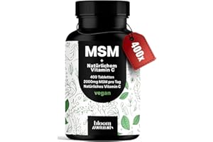 ‎BLOOM NATURALS BEAUTY SUPPLEMENTS MSM Tabletten Hochdosiert - 400 Stück - 2000 mg MSM + Natürliches Vitamin C - Alternative zu Kapseln - Vegan & Produziert in Deutschland - Laborgeprüft - Verpackung kann variieren