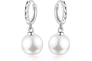 Bellitia Jewelry 925 Sterling Silver Natural Fresh Water Pearls/Green Onyx/Red Onyx Hoop Earrings for Women, Simple Clips Earrings for Christmas Valentine's day, 12mm