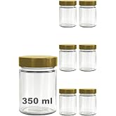 Afracam 350 ml Kavanoz Metal Derin Kapaklı 350 Cc Şeffaf Re&ccedil;el, Marmelat Cam Kavanoz Deep 6 Adet (Altın Kapak)