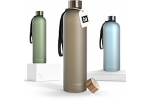 LARS NYSØM Butelka na wodę 1l | Butelka na wodę | Ultralekka flaszka sportowa | Odpowiednia do napojów gazowanych - do sportu, biura, jogi | 2 pokrywki w zestawie (Brown - Gold, 1000ml)