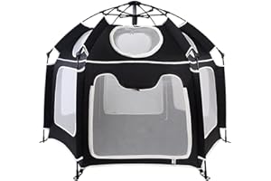 KISDREAM 2-in-1 Laufstall Baby – Kinderzelt Indoor & Outdoor Spielpen für Babys und Kleinkinder, 150 x 110 cm | Mit Sonnenschutz, Moskitonetz, Tragetasche | Klappbar & Portabel Pop-Up Spielzelt, Schwarz