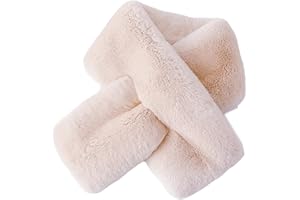 ZEACCT Sciarpa per Bambini Con Colletto Incrociato in Finta Pelliccia di Coniglio, Super Morbida in Peluche per Ragazze E Donne - Cachi