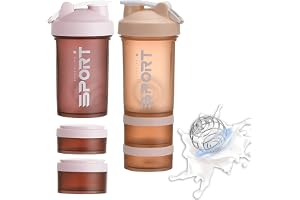 EYSOO Protein Shaker Bottle 2 Pack 500ml / 17oz Shaker Bottle for Protein Mixes Leak-proof BPA Free 3-Layer Protein Shaker with Supplement Pill Storage Container Gym Shaker Cup (Orange & Pink)