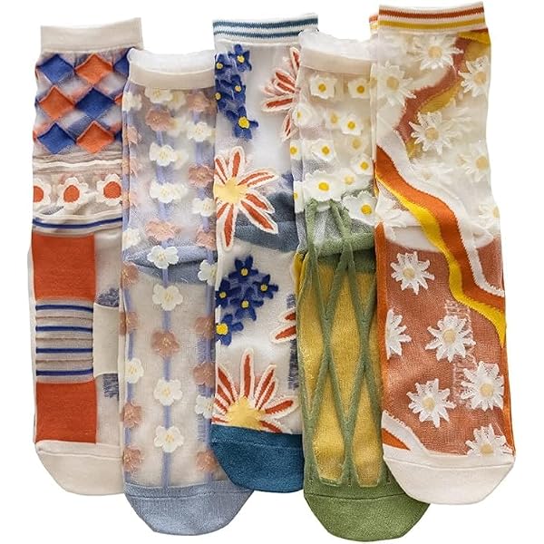 RAFRAY Chaussettes Transparentes à Pois - 5 Paires Taille 36-40, Boîte Cadeau, Pour Femme