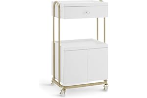 M MCombo Carrello da portata con ruote e cassetto, carrello da parrucchiere, carrello da salone con 2 ripiani e armadietto, moderno per bagno, soggiorno, 36 x 50 x 87 cm, 0086