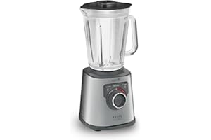 ‎KRUPS Krups KB403D Perfectmix + Hochleistungsstandmixer, 1.200W, 28.000 UpM, 2L Glasbehälter, 3 voreingestellte Programme, Powelix- Technologie, Edelstahl/Dunkelgrau