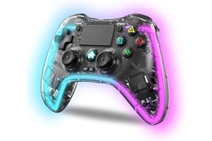 NK Controller für PS4 / PC/Android - Wireless Controller mit 2-Shock, 6 Achsen, 2 MACRO-Tasten, 7 LED-Lichtmodi, Touchpad, Kopfhöreranschluss, Ladekabel inklusive - Transparent Schwarz