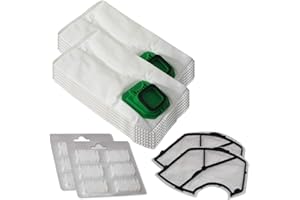 MOHMUS Juego de 12 bolsas de aspiradora de microfibra + 12 ambientadores + 2 filtros de protección del motor adecuado para Folletto Vorwerk Kobold 140, 150, VK 140, VK 150, VK140, VK150, FP140, FP150
