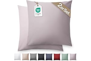 ‎BLUMTAL Blumtal Mako Satin Kissenbezug 40x40 Baumwolle Grau - 2er Set Kissenbezüge aus 100% Baumwolle - Edle Glanzoptik & Reißverschluss - Satin Kissenbezug für Kissen 40x40 Dekokissen & Sofakissen