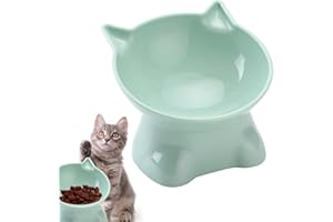 Wukesify Ciotole rialzate per gatti | Ciotola per gatti reclinabile a 15 gradi, piatto per gatti poco 5,31 pollici, acqua per animali domestici o stazione di alimentazione per gatti al coperto