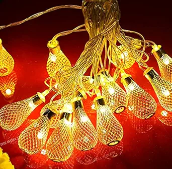 PARTY BREEZE 16 LED 4meter Gold Metal Drops Lights rain Drops Decoration Fairy String Lights Balls String for Diwali Home Gifts Rice LED Christmas Party Quirky Unique Gifts