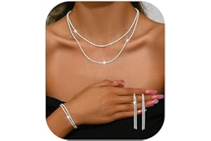 Meteorstarry Schmuck Set Damen, 3 Paar Silber Ohrringe 925+Silberkette Ohne Anhänger+Armreif Silberschmuck Brautschmuck Set Jewellery Schmuckset Hochzeitstag Damenschmuck Geschenke für Frauen