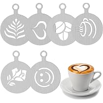 Pochoirs à Café DECARETA - Set De 5 En Acier Inoxydable 304 - Motifs Coeur, Fleur, Etc. - Pour Latte Art