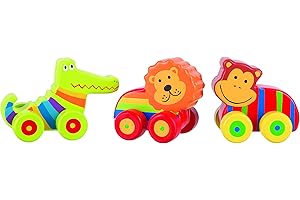 My First Jungle Animal Vehicles - Wooden Toy Cars, Animal Vehicles - Wooden Toys 1 Year Old and Toddler Toys - Fun Educational Small World Toys, Early Development & Activity Toys by Orange Tree Toys