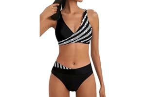 SHINEHUA Damen Bikini Set Wickeloptik Lace Up Bikini Set Neckholder Bikini Oberteil High Waist Wickel Bikinihose Tiefer V Ausschnitt Sportlich Zweiteiliger Strandbikini