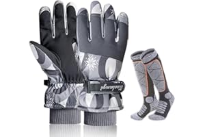 KISPATTI Guanti Sci per Donna, Guanti Sci Calzini Sci Guanti Invernali Impermeabili Calzini Sci Caldi Antivento Guanti Caldi Spessi Calzini Invernali Termici per Sci Snowboard Ciclismo Invernali Sport