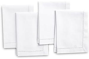 Encasa XO White Cloth Napkins Set of 12, 17"x17" | Cotton Hemstitched Design Dinner Napkins | Washable & Reusable Table Napkins for Holiday Dinners, Party, Wedding & Everyday Dining