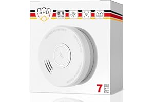 SHD Detector de Humo para Casa, Set 7 Alarma de Incendios, 10 Años de Garantía, Pila 9V, Probado por DIN EN14604 y Certificado por BSI, Alarma Inmediata y Rápida, Botón de Prueba/Silencio, Blanco