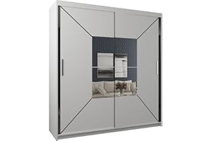 MN FURNITURE Nicole Modern Bedroom Double Sliding Mirror Door Wardrobe LIGHT (White, 150cm)