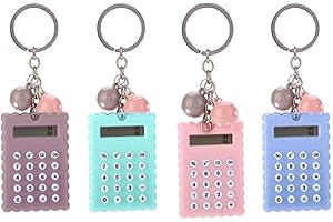Mignon Mini Calculatrice Portable, ASHATA Mini Calculatrice de Poche 8 Chiffres avec Porte-clés-Bleu Bouton en Silicone Couleur (Bleu)