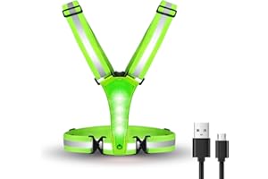 DN DENNOV Gilet Catarifrangente a LED, Regolabile, da Corsa, da Donna, Uomo, Bambino, con Illuminazione a LED e 2 Bande Riflettenti per Jogging, Escursioni o Ciclismo