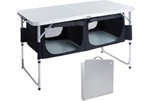 EVER ADVANCED Folding Table Camping 4ft with Storage, Aluminum Composite Desktop, Foldable Table with Adjustable Legs, Fold up Table Picnic Outdoor Fold away Table