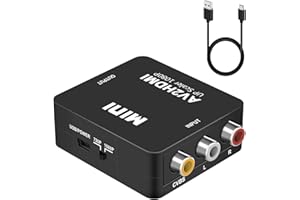 EIAIGKY RCA to HDMI, AV to HDMI Converter with USB Power Cable, 1080P Mini RCA Composite CVBS AV to HDMI Video Audio Adapter, Supports PAL/NTSC for PC, Laptop, PS4, PS3, Xbox, VCR, DVD, STB, VHS, Camera