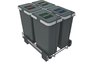 ELLETIPI 1954 Elletipi ECOFIL PF01 34B3 Pattumiera Differenziata Estraibile per Base, 4 x 8 Litri, Guide in Metallo, Grigio, 30 x 45 x 36 cm