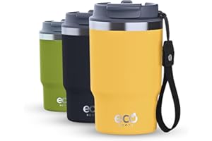 ecoroots THUNDER - Termo Café Para Llevar I Vaso Térmico Reutilizable + Tapa Antifugas I Taza Térmica Acero Inox. I Sin BPA I Vaso Termo para Llevar Bebidas Calientes y Frías (AMARILLO PIÑA, 470ML)